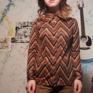 Vintage Disco Polyester Collared Shirt 1970s